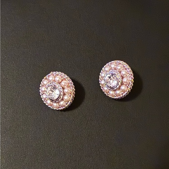 Swarovski SAL Signed Clear Crystals with Faux Pearls Clip On Earrings